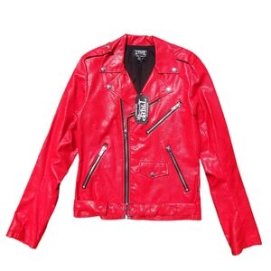 Tripp NYC Faux Leather Classic Red Moto Jacket